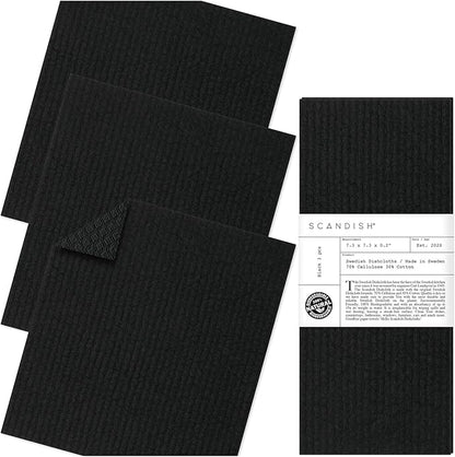 Black Swedish Dishcloths for Kitchen - Set of 3 Swedish Dish Cloths | Swedish Dish Towels Made in Sweden | Reusable, Compostable Black Dishcloths for Kitchen