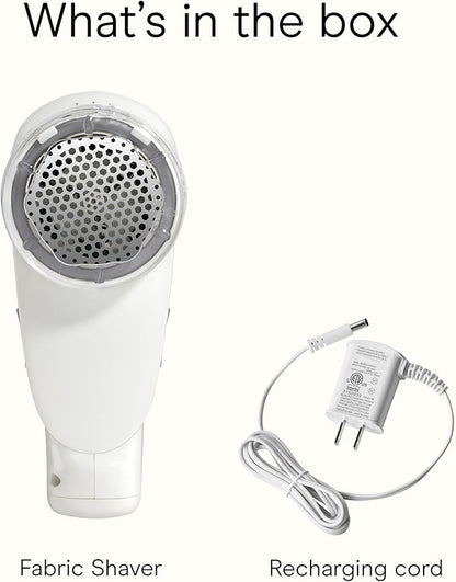 Conair Fabric Shaver and Lint Remover, Rechargeable Portable Clothes Shaver with 3 Settings, Fuzz Remover for Sweaters, Clothing, and Furniture, Large 2-Inch Shaving Head, White