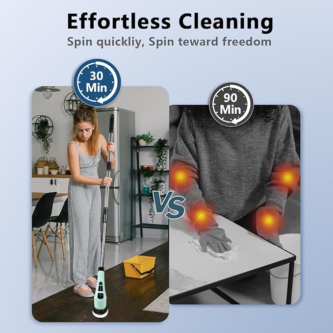 Electric Spin Scrubber,Cordless Cleaning Brush Spin Scrubber,Power Scrubber 2 Adjustable Speeds,7 Replaceable Brush Heads (Green)