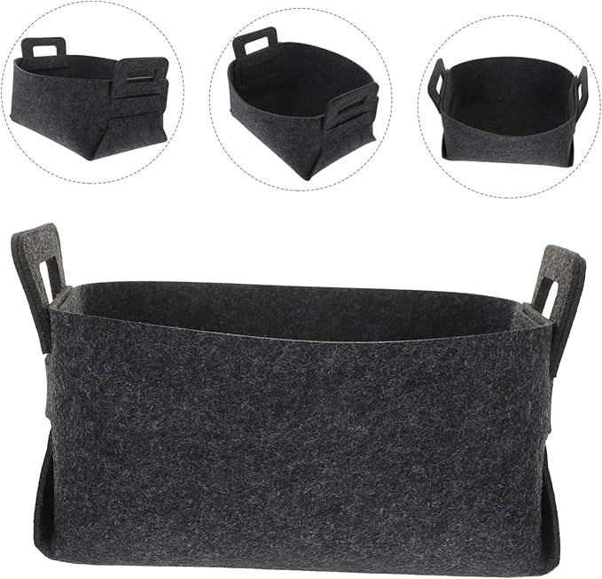 Luxshiny Felt Laundry Basket Handles Deep Gray Folding Storage Bin for Dirty Clothes Toys and Household Items Multifunctional Organizer for Bedroom and Nursery