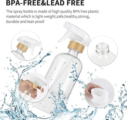 HOMBYS Empty Bamboo Glass Spray Bottles with Silicone Sleeve Protection - Refillable 17 oz Clear Glass Containers for Cleaning Solutions, Essential Oils, Misting Plants - Quality Sprayer - 1 PCS