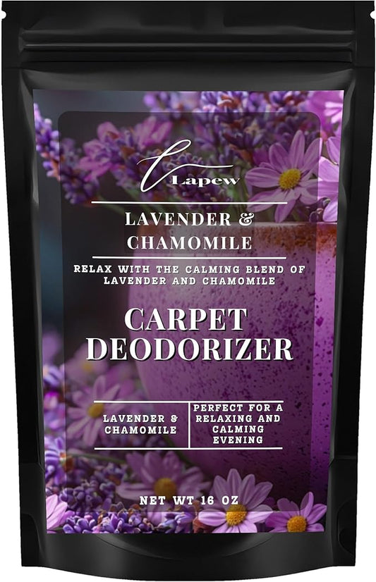 Lapew Lavender & Chamomile Carpet Deodorizer Powder - Pet Safe Freshener for Vacuuming | Scented Odor Eliminator for Home | 16 oz