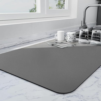Ecotrim - Dish Drying Mat for Kitchen Counter | Coffee Bar Mat for Countertops | Heat Resistant Drainer Mat with Non-slip Rubber Backed | Hide Stain Kitchen Absorbent Draining Mat | Dark Grey 18"x32"