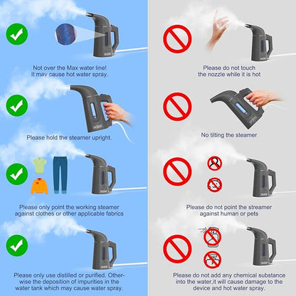 Steamer for Clothes Wrinkle Removes, Portable Handheld Garment Steamer, Clothes Steamer, Hat Steamer for Home and Travel with Automatic Shut-Off Safety Protection,180ML (Grey)