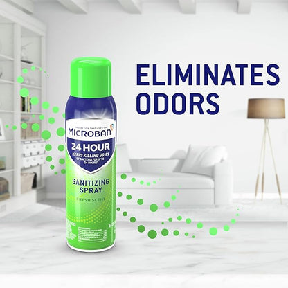 MICROBAN Disinfectant Spray, 24 Hour Sanitizing and Antibacterial Spray, Sanitizing Spray, Fresh Scent, 2 Count (15oz Each)