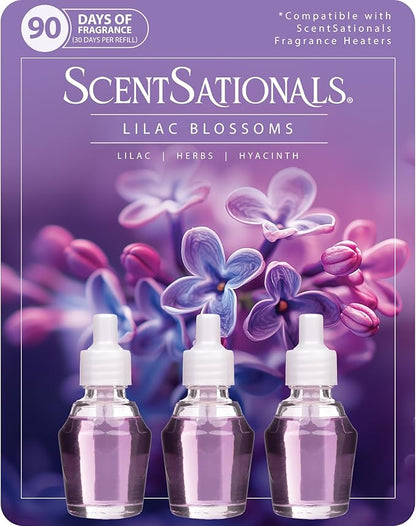 ScentSationals Lilac Blossoms Fragrance Oil Plug In Air Freshener Refills 3-Pack - Works with Scentsationals Wall Plugs, Long-Lasting Home Fragrance, 0.8 fl oz Each, Packaging May Vary