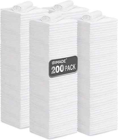 Shop Towel Rag, 200 Pack Reusable Rags Bulk Microfiber Cleaning Cloth Lint Free Towels for Car Kitchen Automotive Bar Mechanic Restaurant Garage, 11.5"x 11.5", White