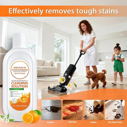 Floor Cleaning Solution Compatible with Tineco – Orange Floor Cleaner – Long-Lasting, Subtle Fruit Scent– For All Cordless Wet/Dry Vacuum Mop Cleaner & Robot Vacuums with Mopping (2 Bottle)