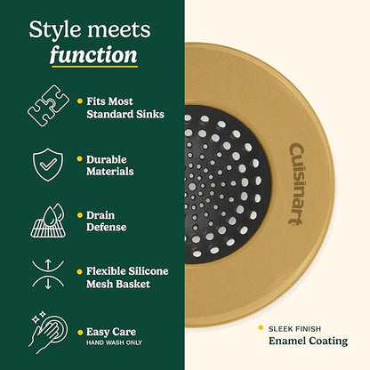 Cuisinart Sink Strainers- 2 Pack Kitchen Sink Drain Strainer & Food Catcher with Enamel-Coated Stainless Steel Rim and Silicone Base, Fits Standard 3.5" Drains, Outer Diameter 4.35", Scratch-Safe