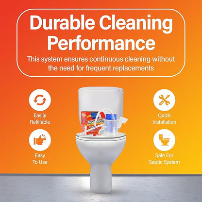 Self Cleaning Toilet System - Automatic Toilet Bowl Cleaner with Starter Cartridge, Lasts Up 3 Months Continuous Cleaning - Refillable Toilet Bowl Cleaner for Stains, Rings, and Odor