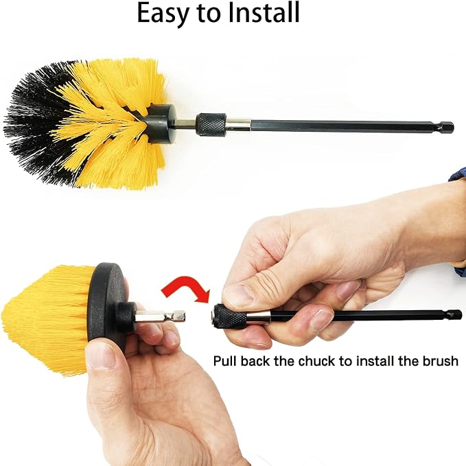 8 Pack Drill Brush Attachment Set, 1/4in Power Scrubber Brush + Extend Long Rod, Multi-Purpose Power Cleaning Scrub Brush for Bathroom, Tub, Tile, Corner, Floor(Hot Pink)