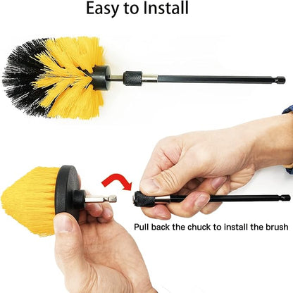 8 Pack Drill Brush Attachment Set, 1/4in Power Scrubber Brush + Extend Long Rod, Multi-Purpose Power Cleaning Scrub Brush for Bathroom, Tub, Tile, Corner, Floor(Hot Pink)