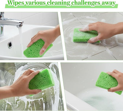 6 Pack Cellulose Sponges Large Size Heavy Duty Scrub Kitchen Sponge Clean Tough Messes Cookware Scrubbers Non Scratching Kitchen Cleaning Pads for Household Bathroom Office Home (Green)