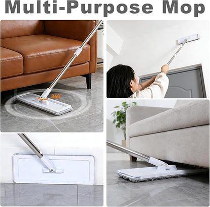 Mop and Bucket Set, 50" Flat Mop and Bucket System for Floor Cleaning, Separate Dirty and Clean Water, 4 Microfiber Pads Included, Wet and Dry Use, for Cleaning All Floor Types and Windows