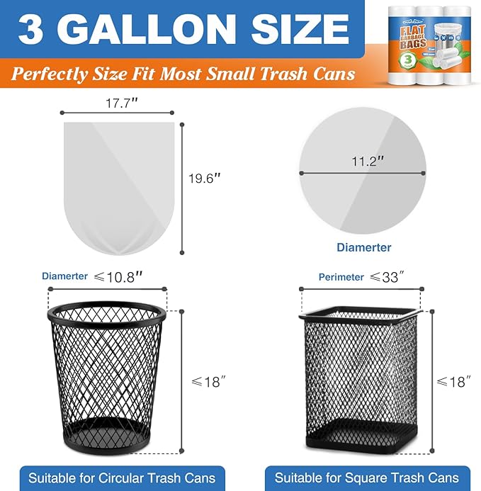 Charmount 3 Gallon Small Trash Bags, 104 Count – Unscented Clear Mini Garbage Bags for Bathroom, Office, Kitchen, 15L Wastebasket Liners