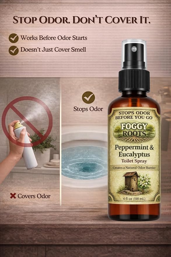 Peppermint & Eucalyptus Pre-Poop Toilet Spray – Stops Odor Before It Starts, Bathroom Odor Eliminator for Toilet, 4 oz (200+ Uses) Travel, Home & Work