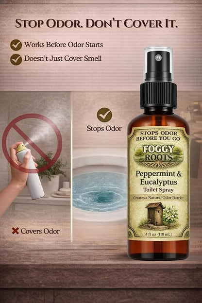 Peppermint & Eucalyptus Pre-Poop Toilet Spray – Stops Odor Before It Starts, Bathroom Odor Eliminator for Toilet, 4 oz (200+ Uses) Travel, Home & Work
