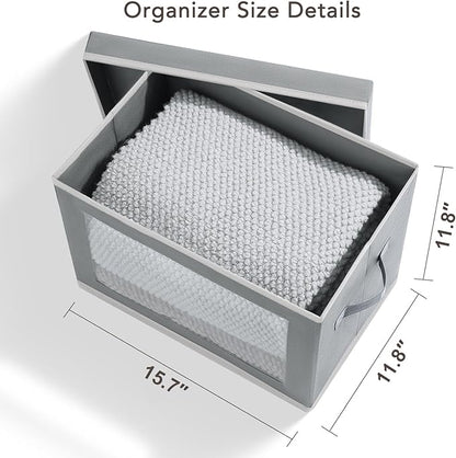 Large Storage Bins with Lids - Stackable Cube Bins for Closet, 5 Pack Clear Windows Fabric Organizer Bins, Home Organizers and Storage for Clothes, CD, Towels, Grey