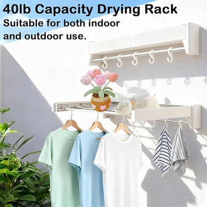 Wall Mounted Clothes Drying Rack 27 inches,Foldbale Laundry Drying Rack 6 Rods,Hidden Drying Rack Clothing,Retractable,Collapsible,Screws Needed Folding Laundry Rack (White, Medium)