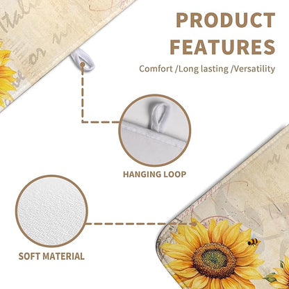 Spring Summer Dish Drying Mat Sunflower Kitchen Dish Drying Pad Absorbent Vintage Drying Mat for Countertops Dish Dryer Mat Microfiber Dishes Drainer Pad Dish Drying Rack Mat (18x24 in)