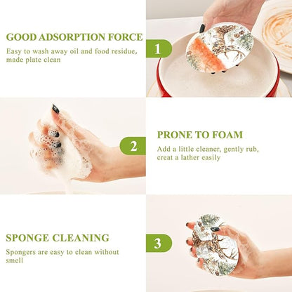 Deer Kitchen Scrub Sponges, Pop-up Kitchen Cleaning Sponges Reusable Dish Washing Sponges for Bathroom Household Cleaning 3 Pack - Non Scratch Scrubber