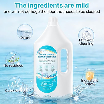 Floor Cleaning Solution Ocean Scent, Compatible with Roborock Cleaning Solution Quick Drying Without Residue Suitable for All Robot Vacuums and Wet Dry Dual-Use Vacuum Cleaners (2.5 L, Ocean)