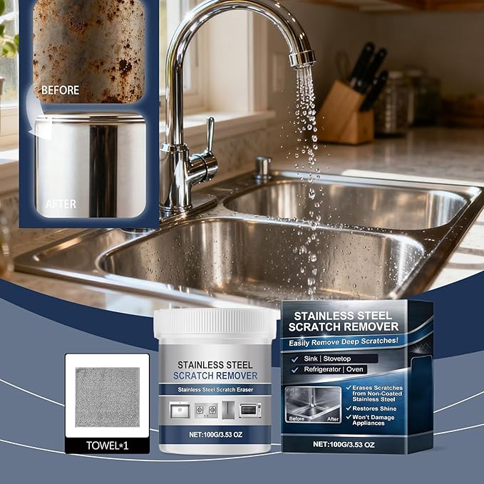 Metal Cleaner,Polishing Deep Repair,Stainless Steel Scratch Remover Kit,For Kitchen,Refrigerators,Counters,Appliances