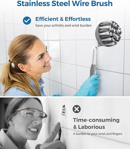 kHelfer Electric Cleaning Brush with Battery Power, KH6A Small Electric Grout Brush&5 Replacement Brush, Lightweight Waterproof Stainless Steel Wire Brush for Grout, Tile, Corner, Kitchen, Bathroom