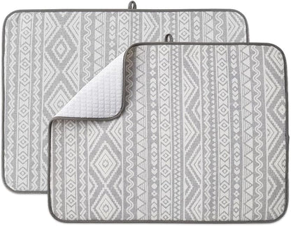 FRESHMINT Printed Dish Drying Mats for Kitchen Counter 2 Pack Absorbent Reversible Drying Mats Microfiber Kitchen Countertop Protector Dishes Drying Pad Extra Large 18"x24" Dish Mat