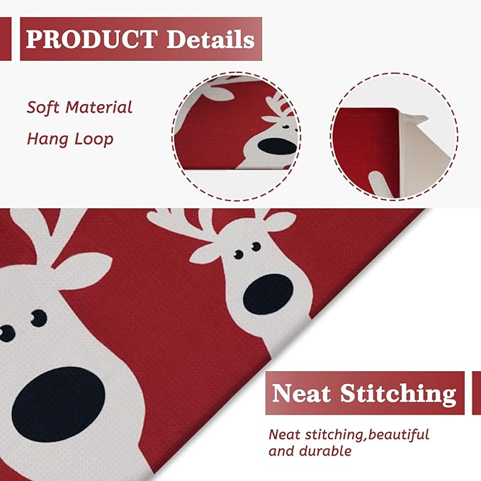 Christmas Dish Drying Mat, Ultra Absorbent Microfiber Dish Drainer Mat Christmas Reindeer Drying Mats for Kitchen Counter, Coffee Maker, Tableware Decor, 18 x 24 Inch