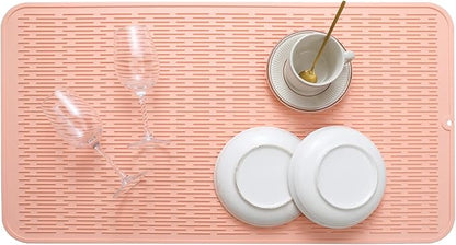 MicoYang Silicone Dish Drying Mat for Multiple Usage,Easy clean,Eco-friendly,Heat-resistant Silicone Mat for Kitchen Counter or Sink,Refrigerator or Drawer Liner Pink 4XL 32 inches x 18 inches