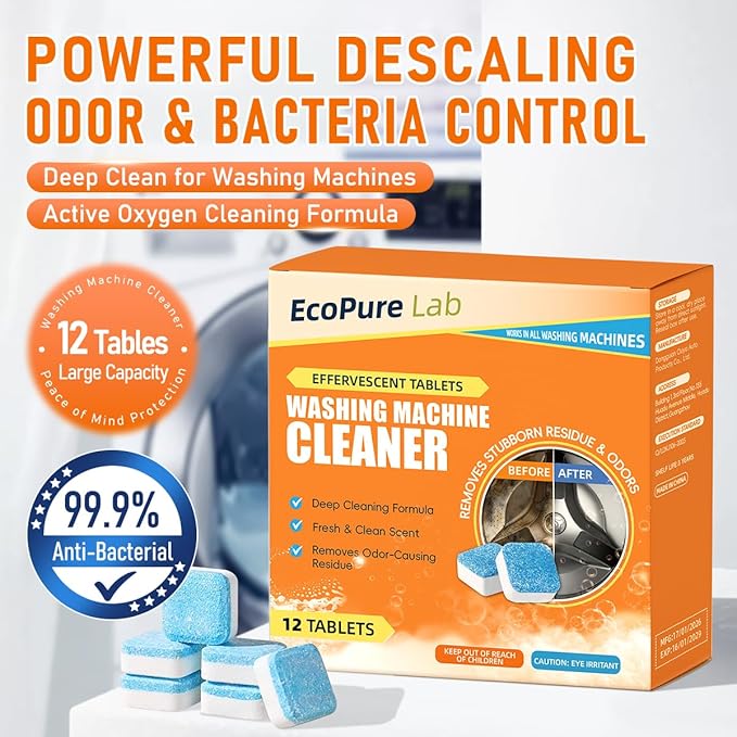 Washing Machine Cleaner Tablets 24 Pack, Deep Removes Residue, Grime and Odors,Washer Machine Cleaner for Front and Top Loader Washer Machines,6 Month Supply (2 PACK)