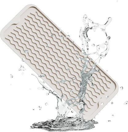 ZLR Silicone Sponge Holder & Sink Caddy Tray (6" x 17") - Narrow Dish Drying Mat for Kitchen Counter - Waterproof Soap Dispenser Organizer, Non-Slip Bathroom Vanity Tray (Cassava White)
