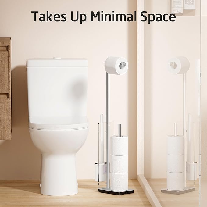 KES Free Standing Toilet Paper Holder with Storage, Toilet Brush Holder Roll Stand with Toilet Brush Detachable 18/8 Stainless Steel Toilet Roll Holder Freestanding Brushed Finish, BPH232-2