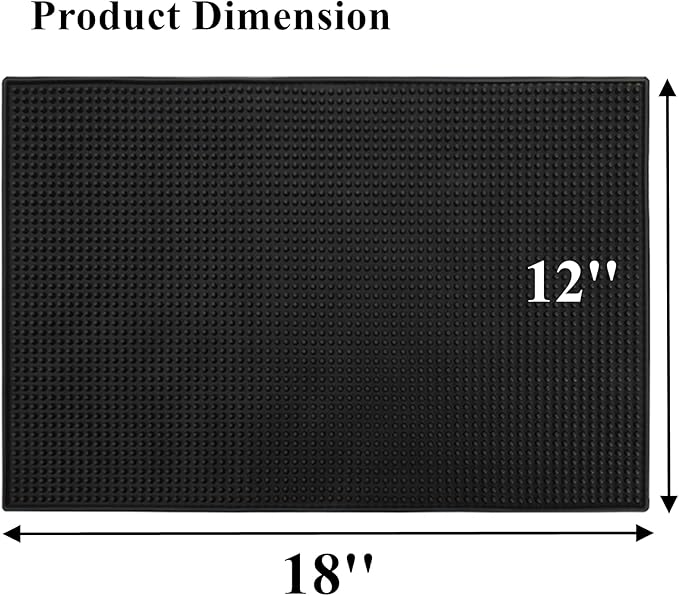 Tebery 2 Pack Black Bar Mat, 18" x 12" Rubber Dish Drying Mat for Countertop, Non Slip Cocktail Service Spill Mats for Bartending, Coffee Bar Mats Accessories for Home Kitchen