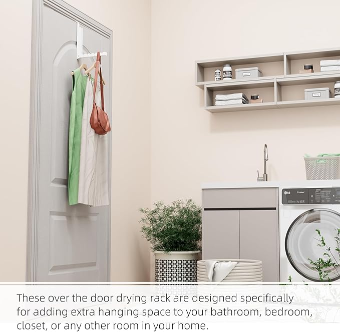 Over the Door Hooks, Extended Over the Door Storage Hook,Space-Saving Over the Door Rack,Door Hooks for Hanging Clothes,Larger Capacity Over the Door Hanger (4, BK-White)