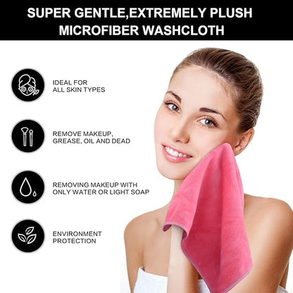 SINLAND Microfiber Facial Cloths Fast Drying Washcloth 12inch x 12inch Dark pink 6 pack