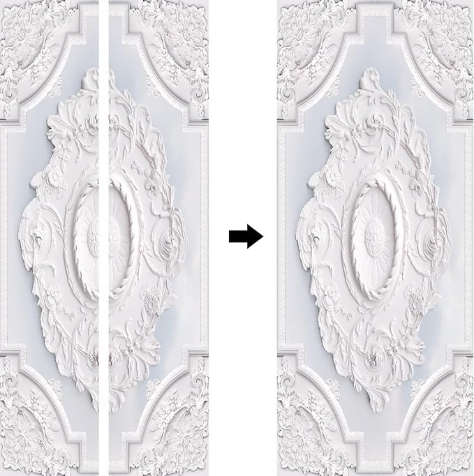 A.Monamour 3D Door Stickers for Interior Doors Luxury White Wall Design with Flowers Relief Moldings Vinyl Waterproof Self Adhesive Door Mural Decals for Bedroom Office Bathroom 95x215cm