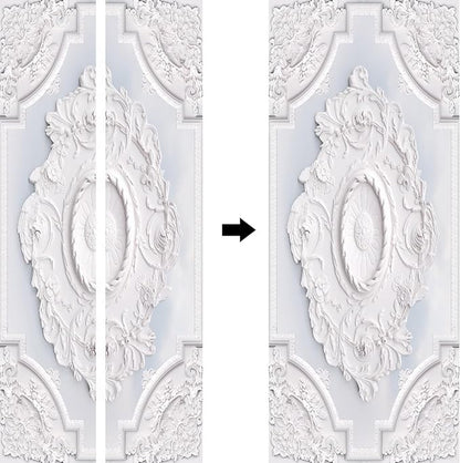 A.Monamour 3D Door Stickers for Interior Doors Luxury White Wall Design with Flowers Relief Moldings Vinyl Waterproof Self Adhesive Door Mural Decals for Bedroom Office Bathroom 85x200cm