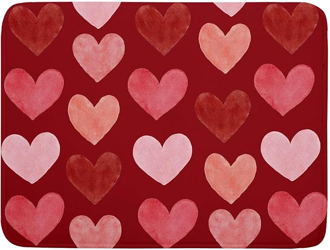 Valentines Day Dish Drying Mat 18 x 24 Inch With Absorbent Reversible Microfiber Pink Red Hearts Drying Anniversary Wedding Dish Drainer Mat Fast Dry For Kitchen Dining Room Decor