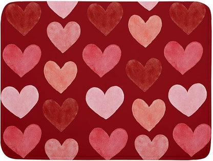 Valentines Day Dish Drying Mat 18 x 24 Inch With Absorbent Reversible Microfiber Pink Red Hearts Drying Anniversary Wedding Dish Drainer Mat Fast Dry For Kitchen Dining Room Decor