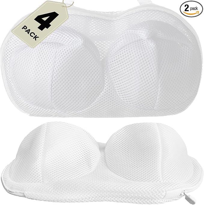 Large Bra Laundry Bags for Washing Machine, Fits All Cups Anti Deformation Bra Washing Bag, Lingerie Bags for Washing Delicates (4 Pack - Whitebag)