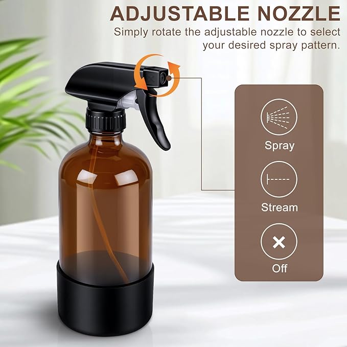 Ninsula Glass Spray Bottle with Silicone Sleeve Protection, 16 oz Amber Glass Spray Bottles, Refillable Spray Bottle Glass for Cleaning, Watering Plants, Skin Care, Plant Care, Hair Care