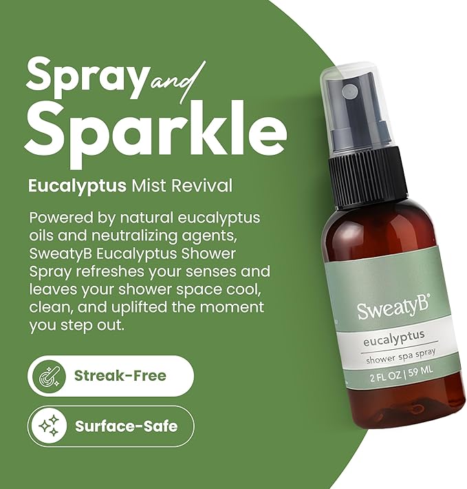 SweatyB® Eucalyptus Shower Spray – 100% Pure Eucalyptus Essential Oil Shower Mist for Sauna & Steam Room – Natural Aromatherapy for Stress & Sinus Relief – Vegan – Made in USA – 2 oz