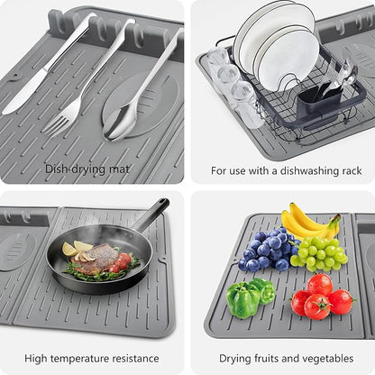 Silicone Dish Drying Mat for Kitchen Counter, Collapsible Dish Drainer Mat, Dish Drying Rack, Non-Slip, Easy to Clean (18.7x13.2 Inch)