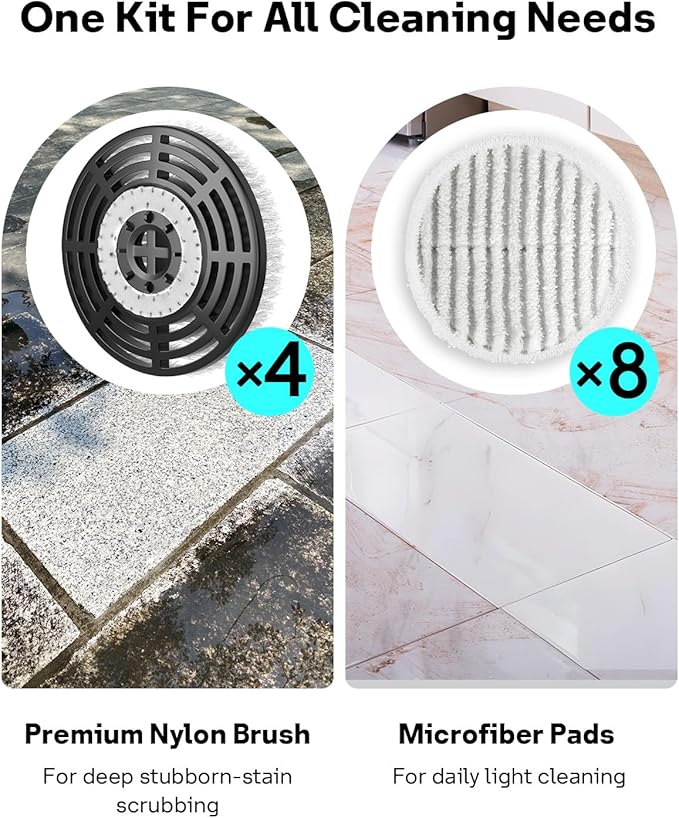 Leemone Steam & Scrub Mop Replacement Pads Kit for Shark S8001 S8201 S8002BRN S7001 S7201, Heavy Duty Scrub & Daily Clean Bundle, Washable Reusable (4 Brush Heads + 8 Microfiber Pads Refills)
