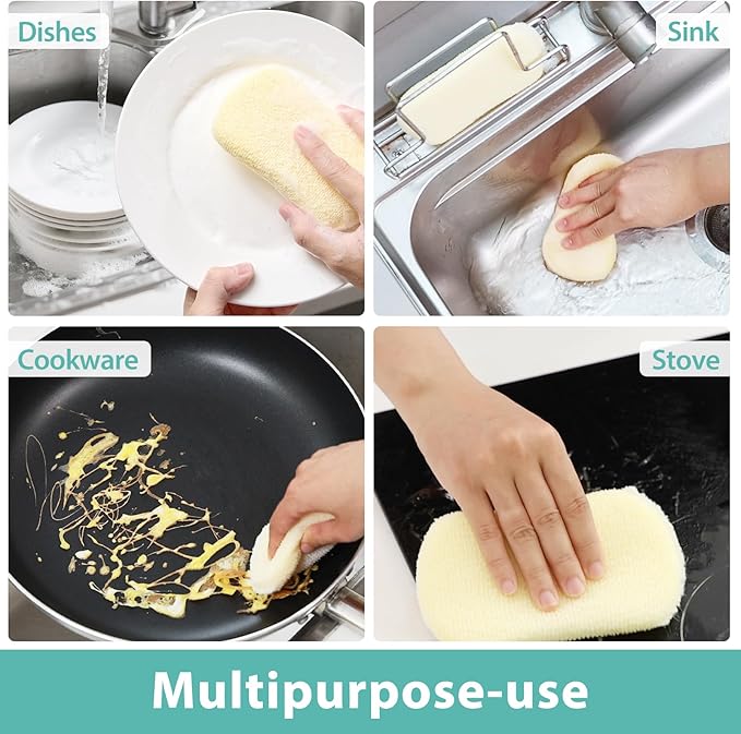Kitchen Sponges, Dish Scrub Sponge 12 Pack Odor-Resistant, Quick-Drying, Non-Scratch for Washing Dishes, Pans, Pots & Nonstick Cookware