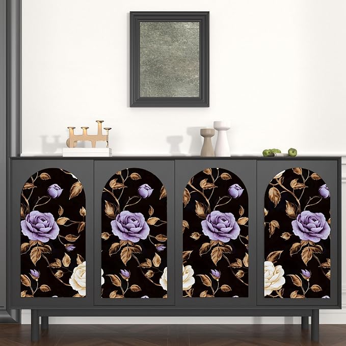Laatse Golden Floral Wallpaper Peel and Stick Vintage Purple Gold Rose Contact Paper Self Adhesive Removable Retro Dark Flower Wall Mural for Bedroom Walls Shelves Cabinet Table Decor 17.5" x 118"