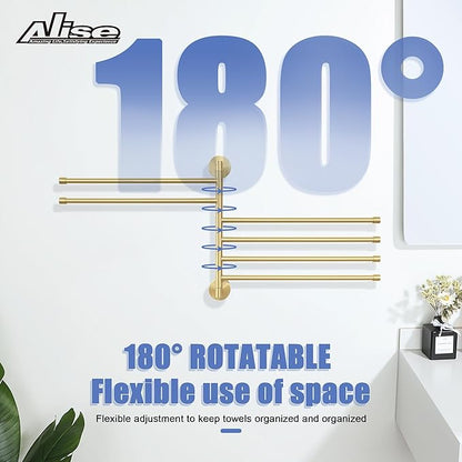 Alise Swing Out Towel Rack,Folding Hand Towel Bar 6 Bars Arm Towel Holder Towel Hanger for Bathroom Wall Mount,Space Saving Towel Rail,GDL8006-G SUS304 Stainless Steel Brushed Gold
