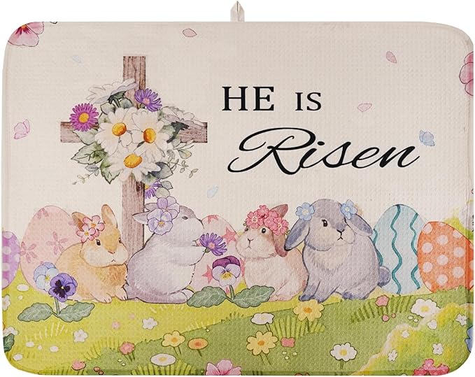 Easter Dish Drying Mat, Ultra Absorbent Easter Drying Mat for Kitchen Counter, Coffee Maker, 18 x 24 Inch